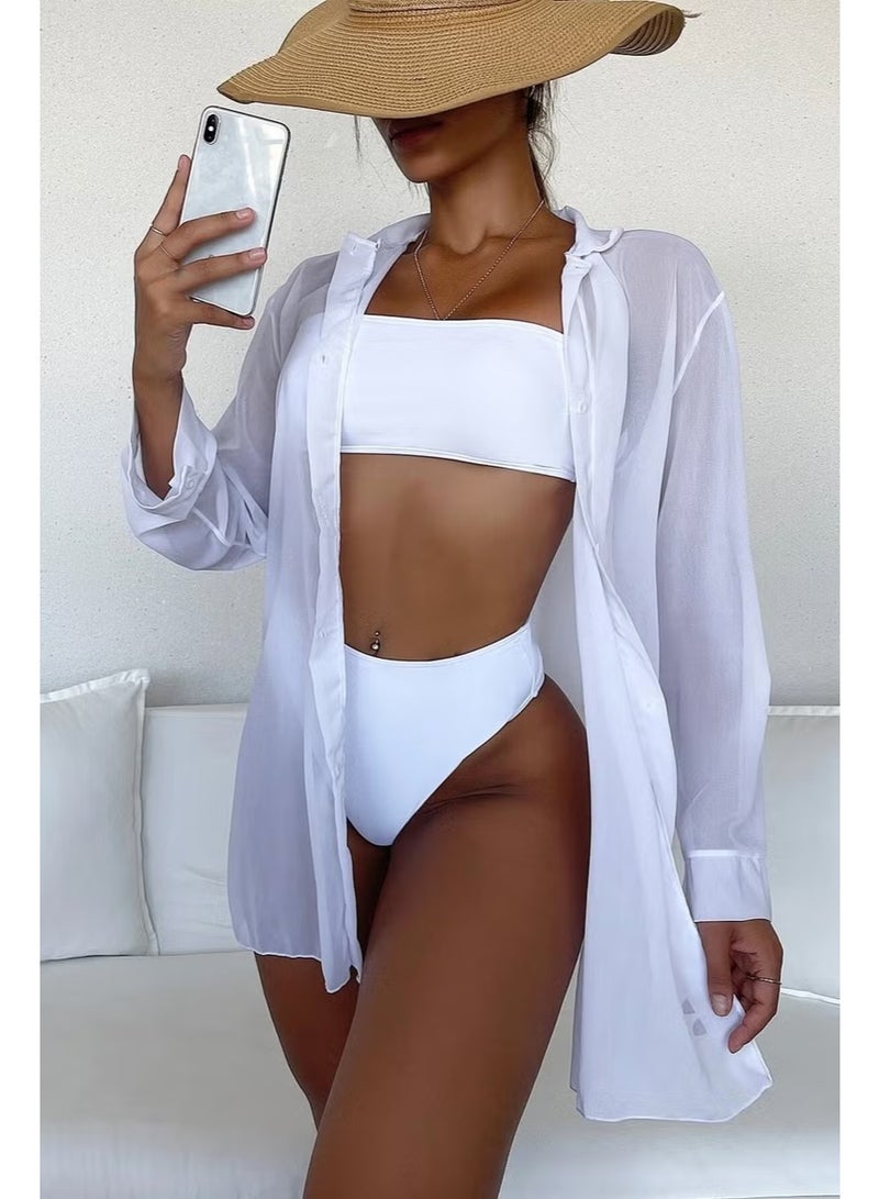 Angelsin Chiffon Shirt Beach Dress Pareo Kimono Kaftan - Image 1